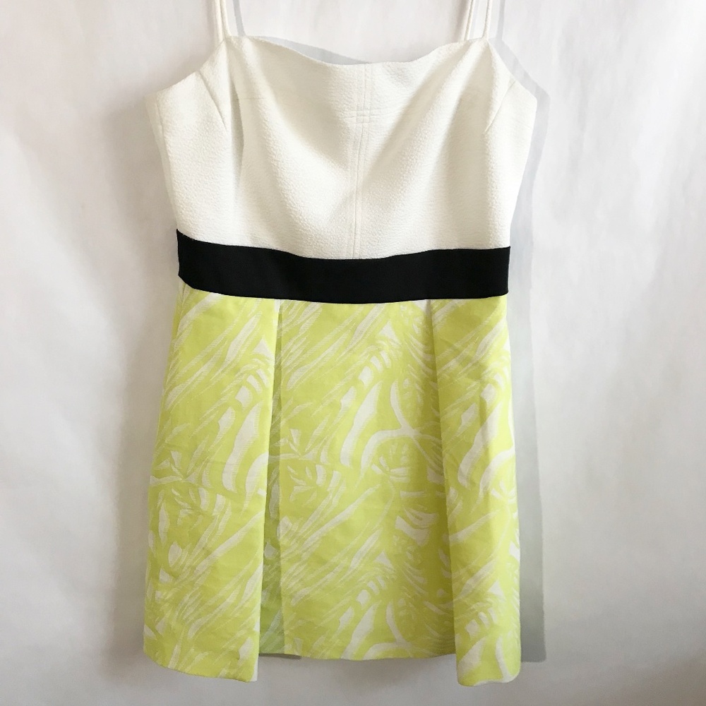 Black Halo Botanical Garden Pleated Mini Dress 8 Colorblock Fit & Flare Party